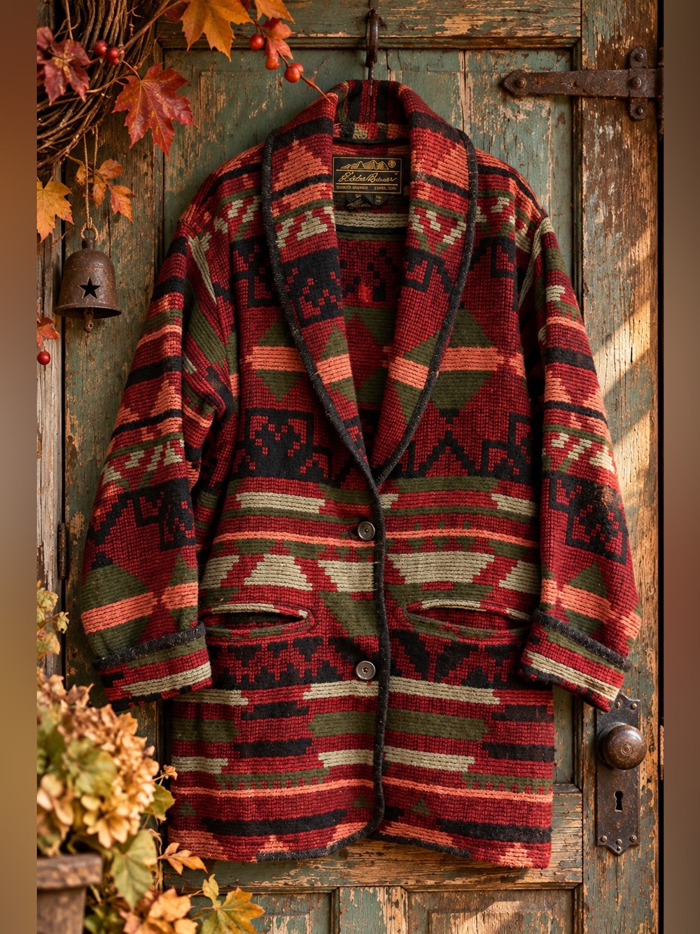 Vintage Eddie Bauer Wool Blanket Coat Women L Southwestern USA Made 80s 90s
